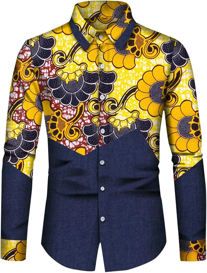 2024 Men's Shirts Floral Print Cuff Tops Daily Holiday Long Sleeve Button Up Clothing Retro Fashion Design Shirts