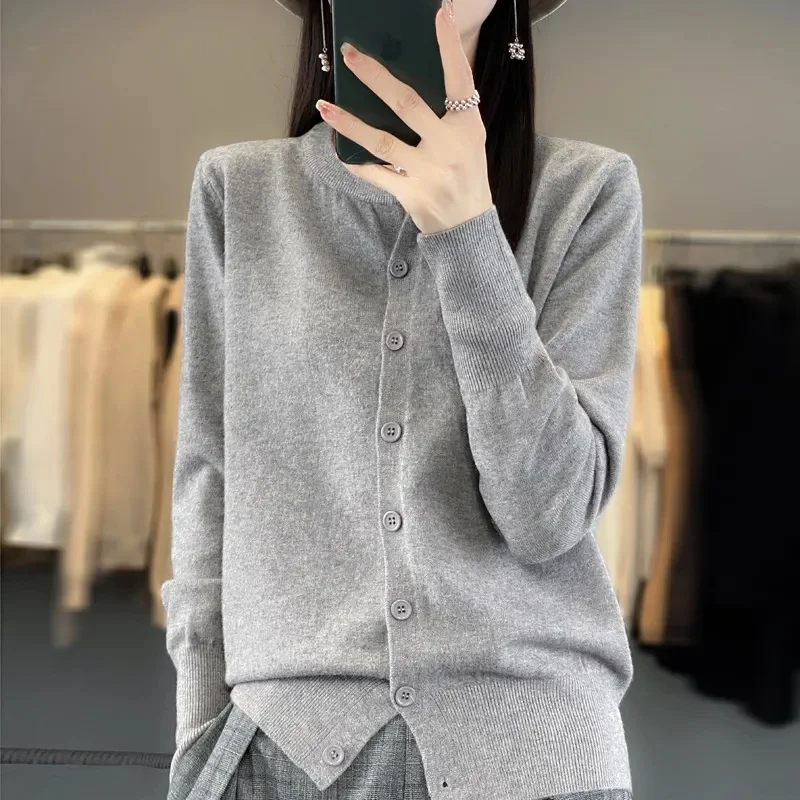 2024 New Autumn Winter Women Cardigans Sweater O-neck Spring Autumn Knitted Cashmere Cardigans Solid Single Breasted