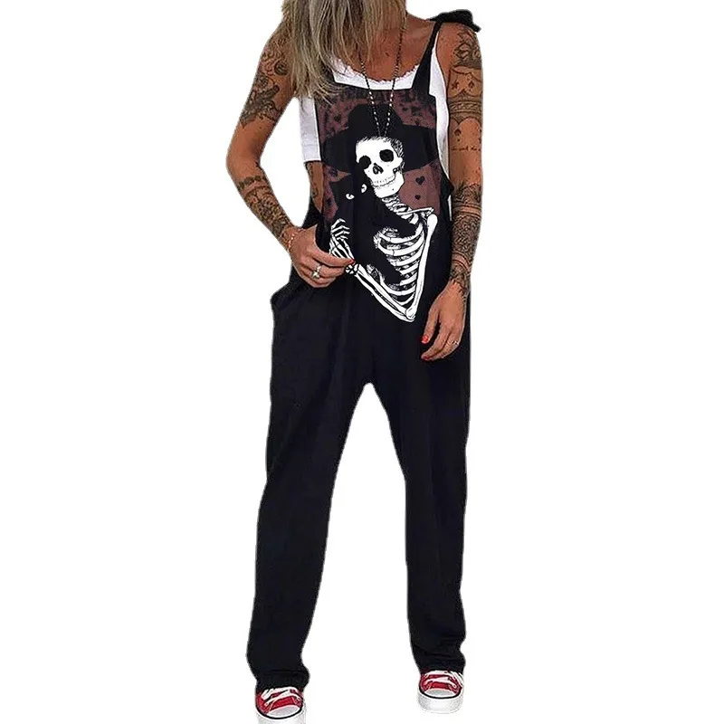 

Printed Jumpsuit with Skull And Chrysanthemum Patterns Long Pants Style Women's Romper Autumn Spring Fashion Casual Clothing
