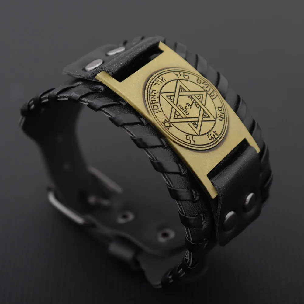 Trendy Totem Design Six-pointed Star Bracelet Men\'s Bracelet New Fashion Leather Woven Viking Accessorie Party Jewelry Wholesale