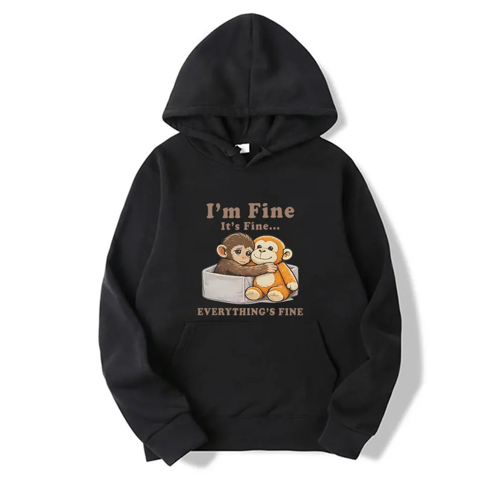 

Sad Monkey Punch Meme with An Orange Toy I'm Fine It's Fine Everything's Fine Hoodie Men's Women Casual Cotton Funny Sweatshirt