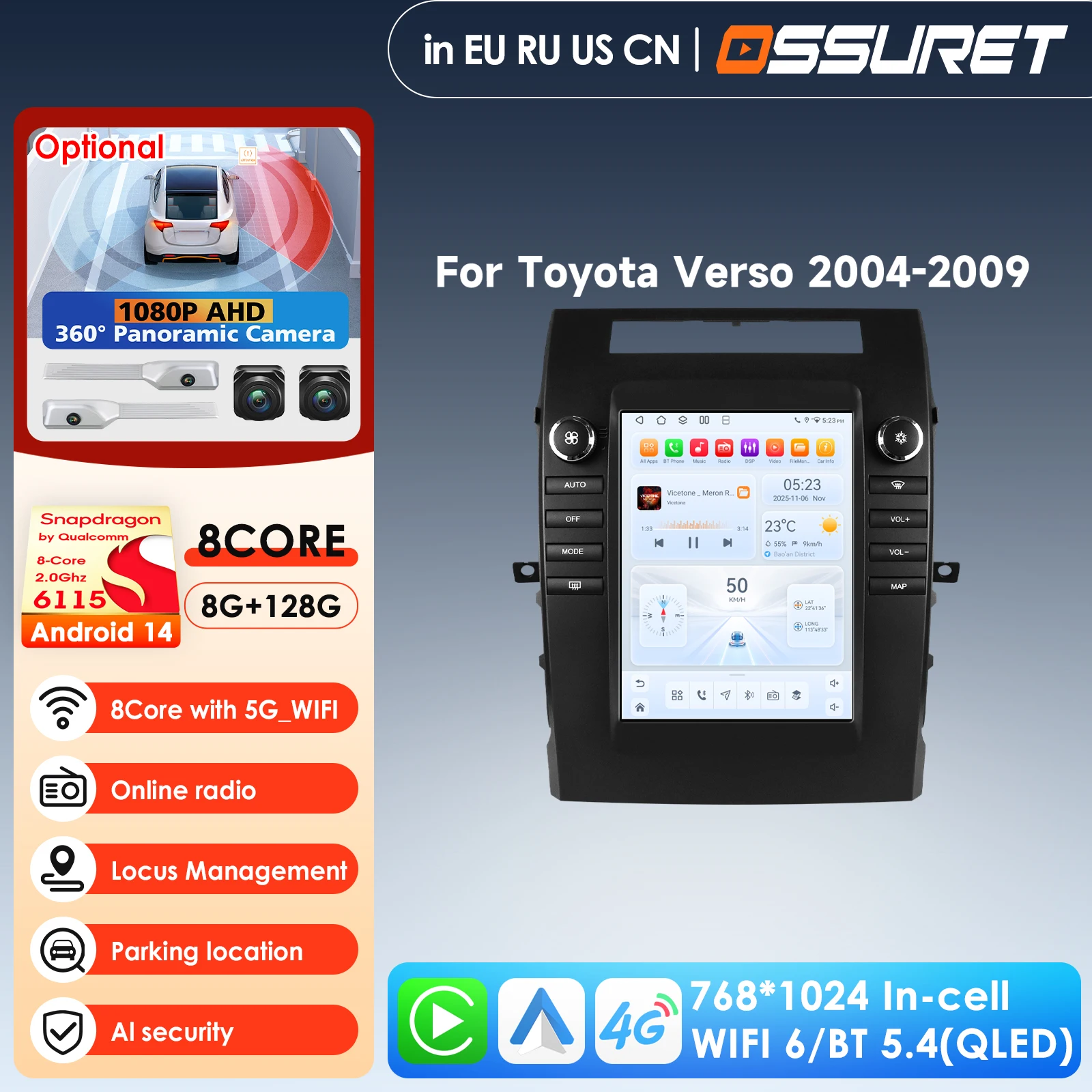 Car Intelligent Systems for 9.7inch Car Multimedia Player for Toyota Verso 2004-2009 Stereo Radio CarPlay Android 4G WIFI FM RDS