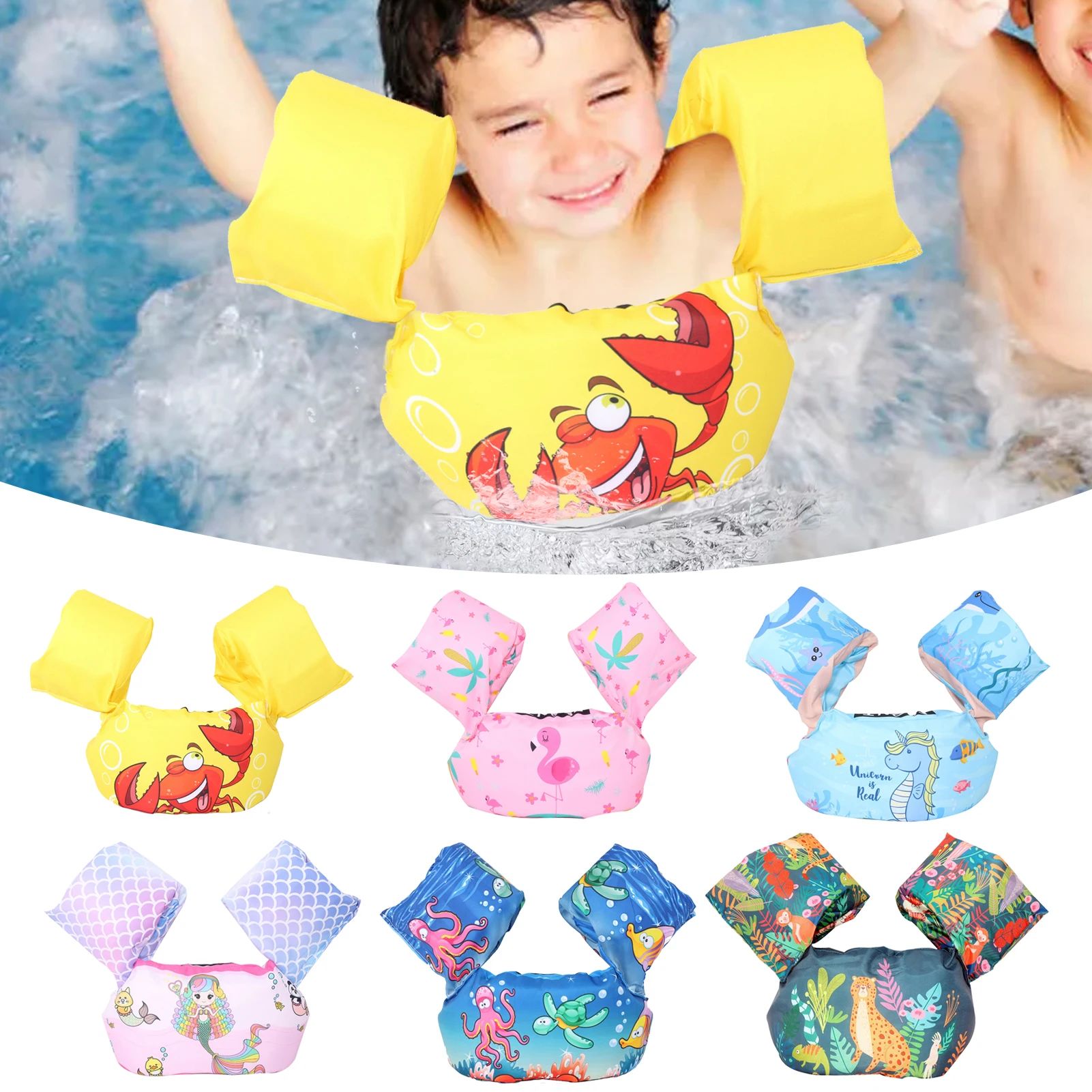 Kids Swim Vest Cartoon Water Wings Arm Floaties Children Life Vest Sea Pool Safety Swim Aid for Children Age 2 to 6 Years Old