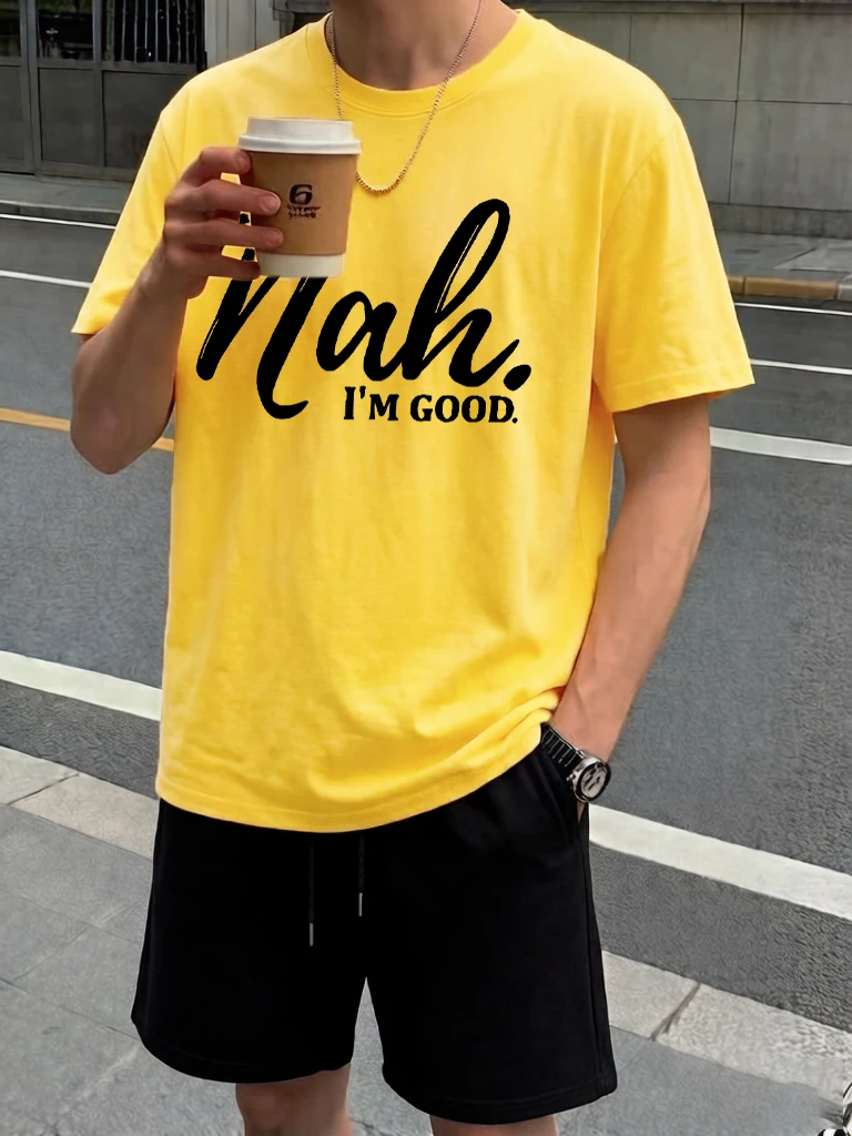

Nah I'M Good Printed Casual Soft Short Sets Of Men Summer Running Short Pants Cotton Sport Basics Tee Shirts Suitable Clothes