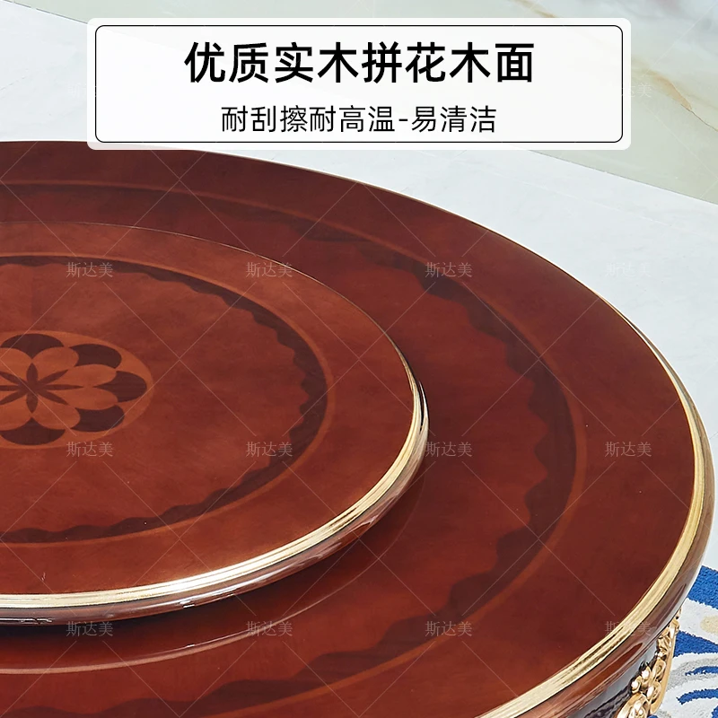 

Круглый обеденный стол из массива дерева с резьбой в виде цветов и стульями, цвет сорбери, семейный обеденный стол на 6 человек