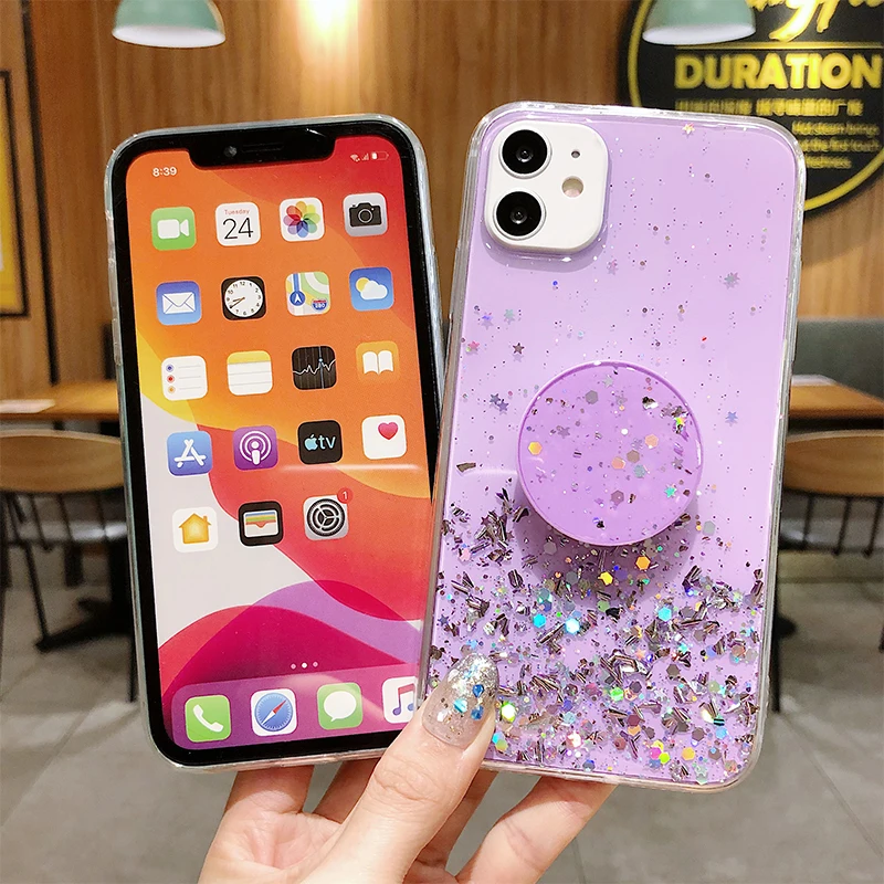 Luxury Glitter Astral Quakeproof Support Cover Case For iPhone 15 14 ProMax 13 Pro 12 MINI 11 X XR XS Max 7 8 Plus Silicone Case