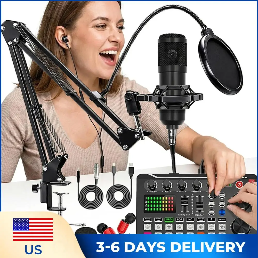 

Condenser Mic with Sound Card Audio Mixer Type C Studio Condenser Microphones Live Streaming Microphone Set for PC Smartphone