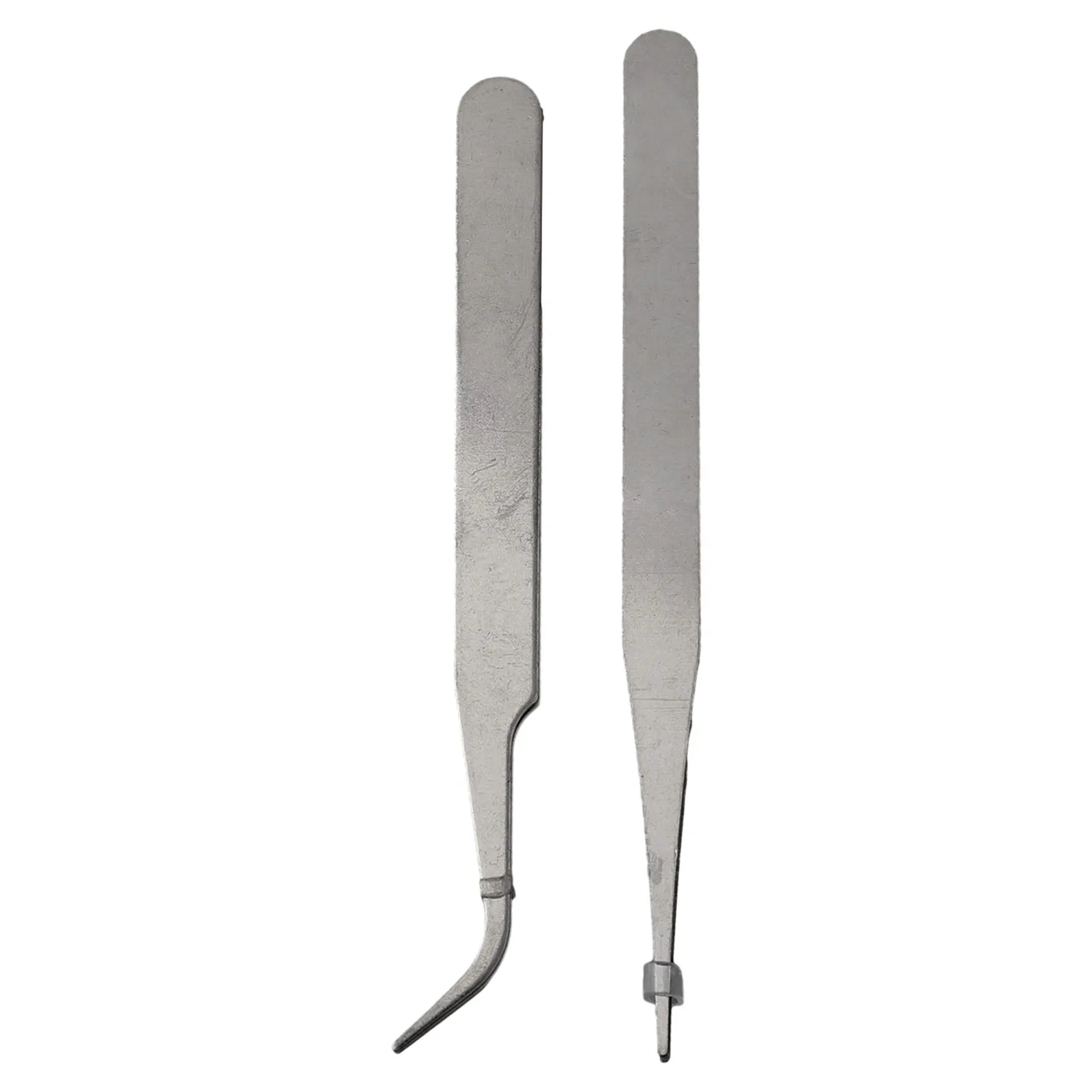 2pcs Tweezers Stainless Steel Mini Tweezers Kit Set of 2 with Curved and Straight Tips for Model Making and Repair