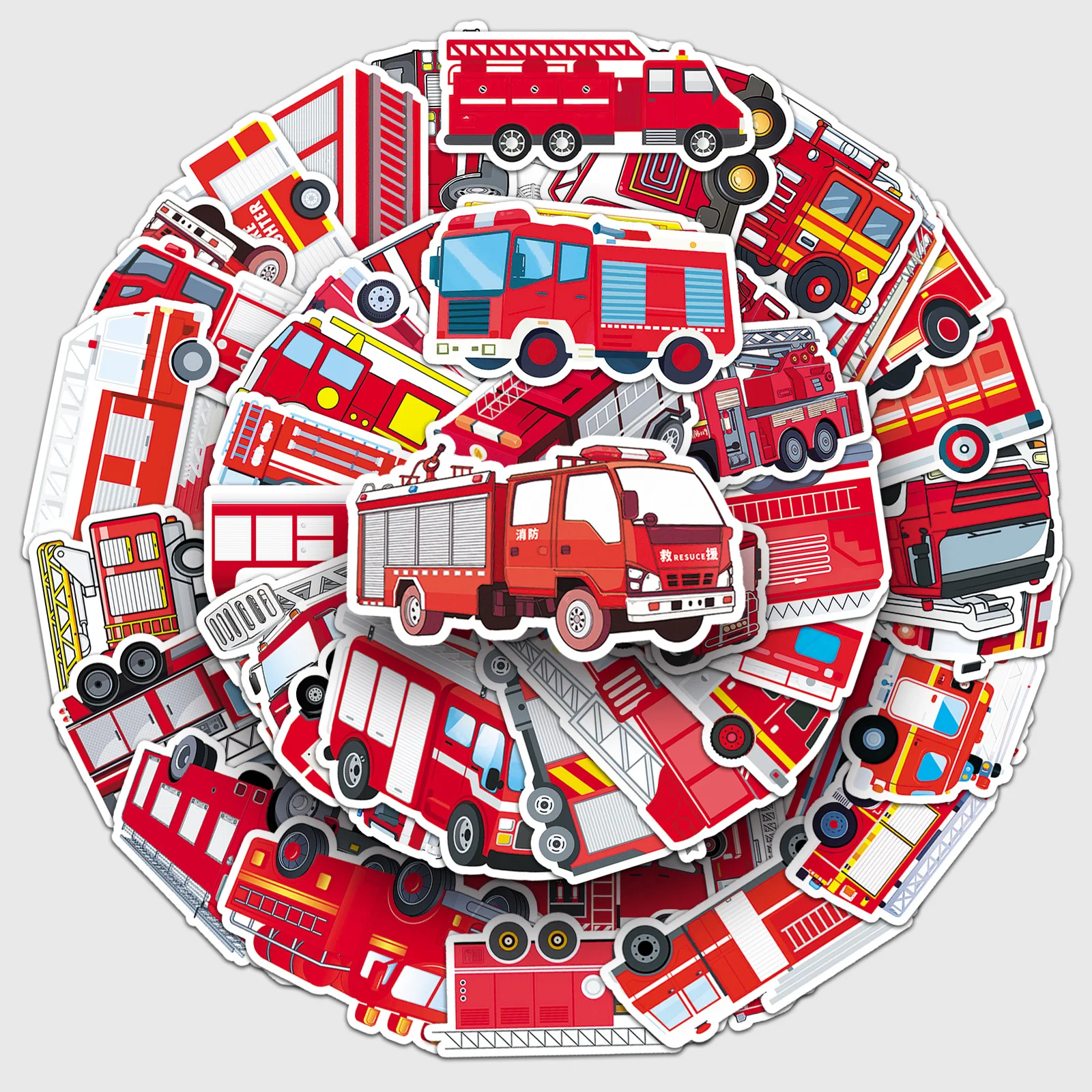 

50Pcs Fire truck series Cartoon Cute Waterproof Sticker Skateboarding Retro home decal Sticker