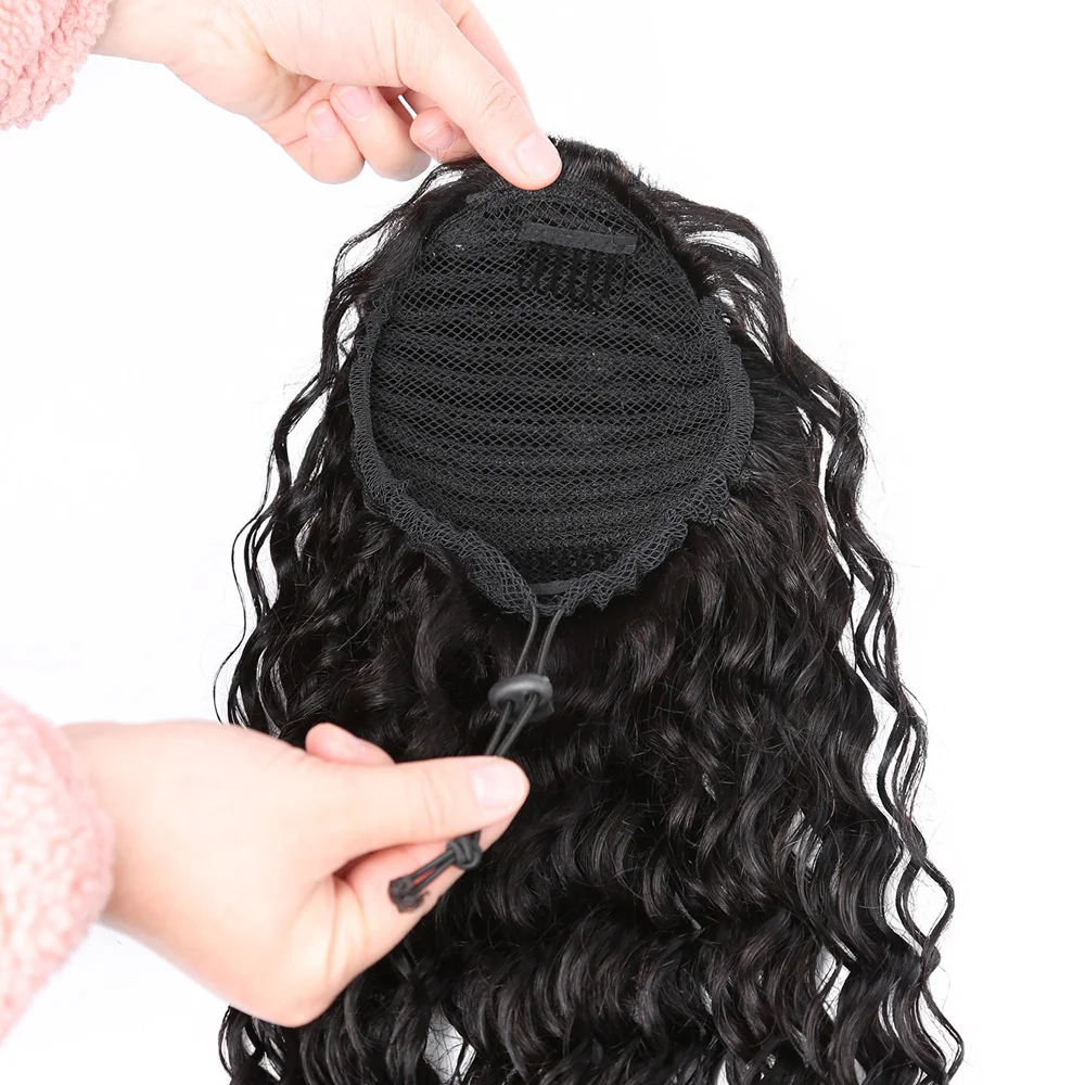 Water Wave Ponytail Human Hair Brazilian With Afro Clip In Hair Extensions 28 Inches Remy Water Wave Drawstring Ponytail