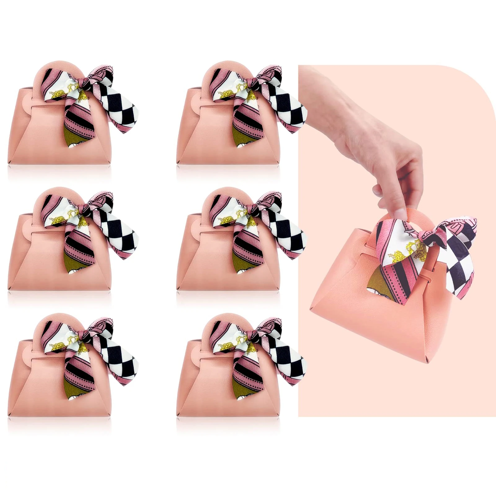 6 قطع من حقيبة هدايا حلوى الزفاف الجلدية، يمكن إعادة استخدامها للحفلات في عيد الميلاد والهالوين وعيد الميلاد وصيفة العروس #1