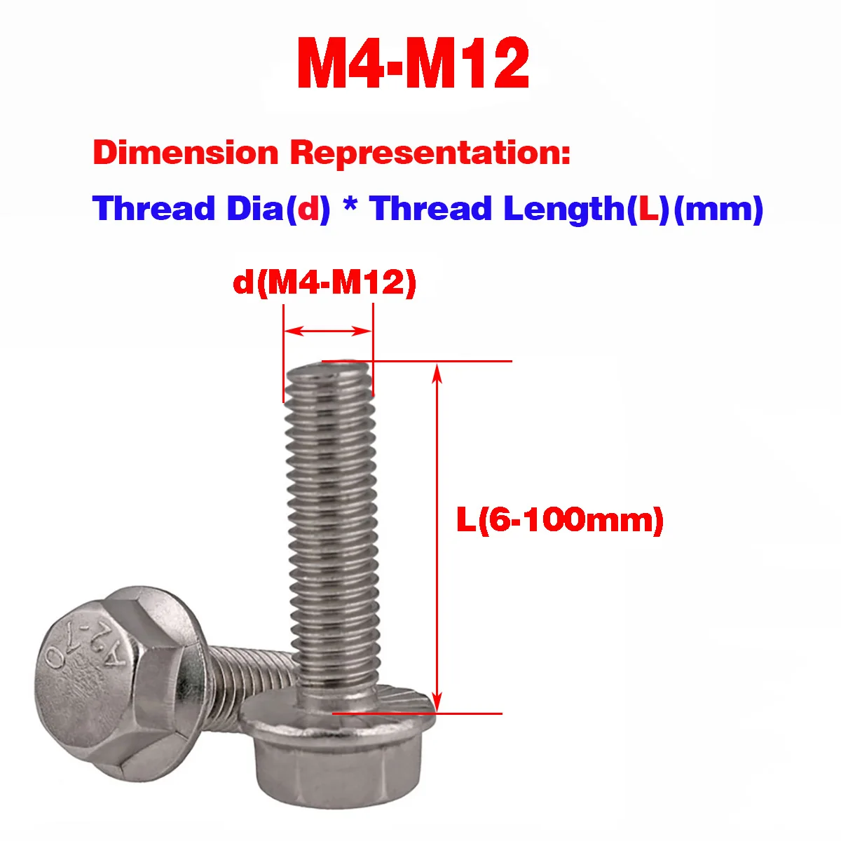 

304 Stainless Steel Flange Hexagon Screws/ With Anti-skid Pad Bolts M4M5M6M8M10M12