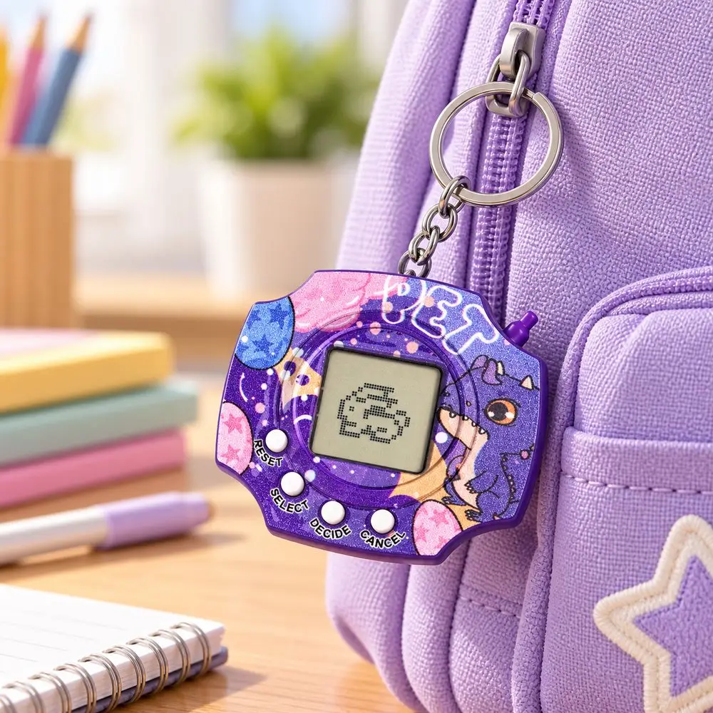 Min Electronic Pet Game Console Pixel Display Decompression Feature Dinosaur Pet Keychain Nostalgic Design Pixel Retro Game Toy