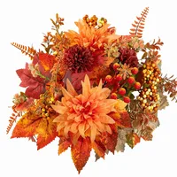 Artificial Flowers Bouquet Fake Floral Stems With Maple Leaf Pumpkin Thanksgiving Halloween Home Table Centerpiece Decoration 6