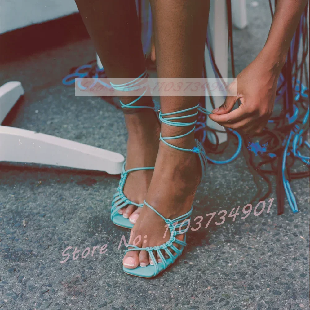 

Caged Cross Strap High Heels Sandals Women Sexy Open Toe Lace-Up Flip Flops Knot Square Toe Shoes Female Casual Dress Sandals