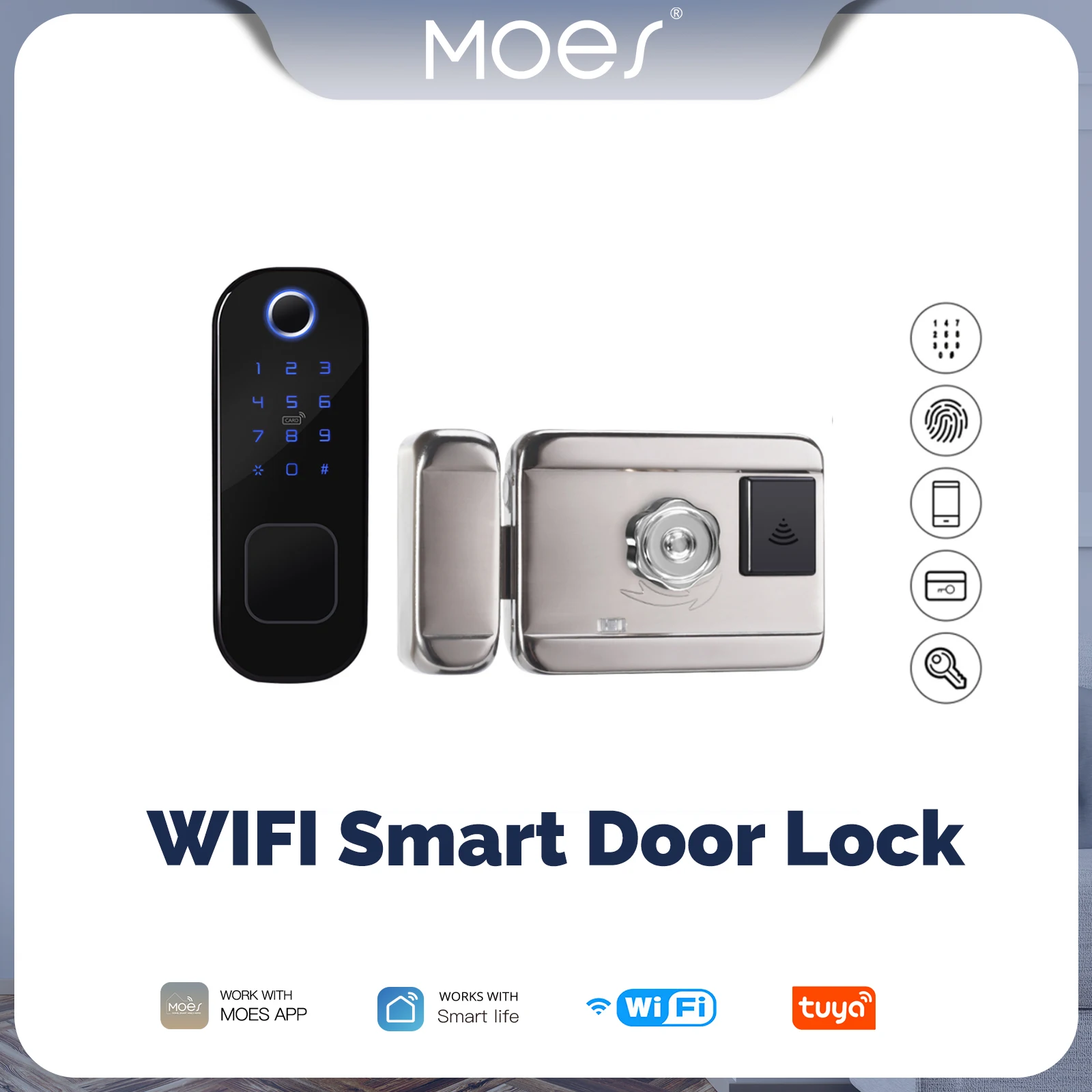 MOES-Tuya Smart Door Fingerprint Lock, Digital Door Lock, senha do suporte, Casa, Segurança do Hotel, Wi-Fi