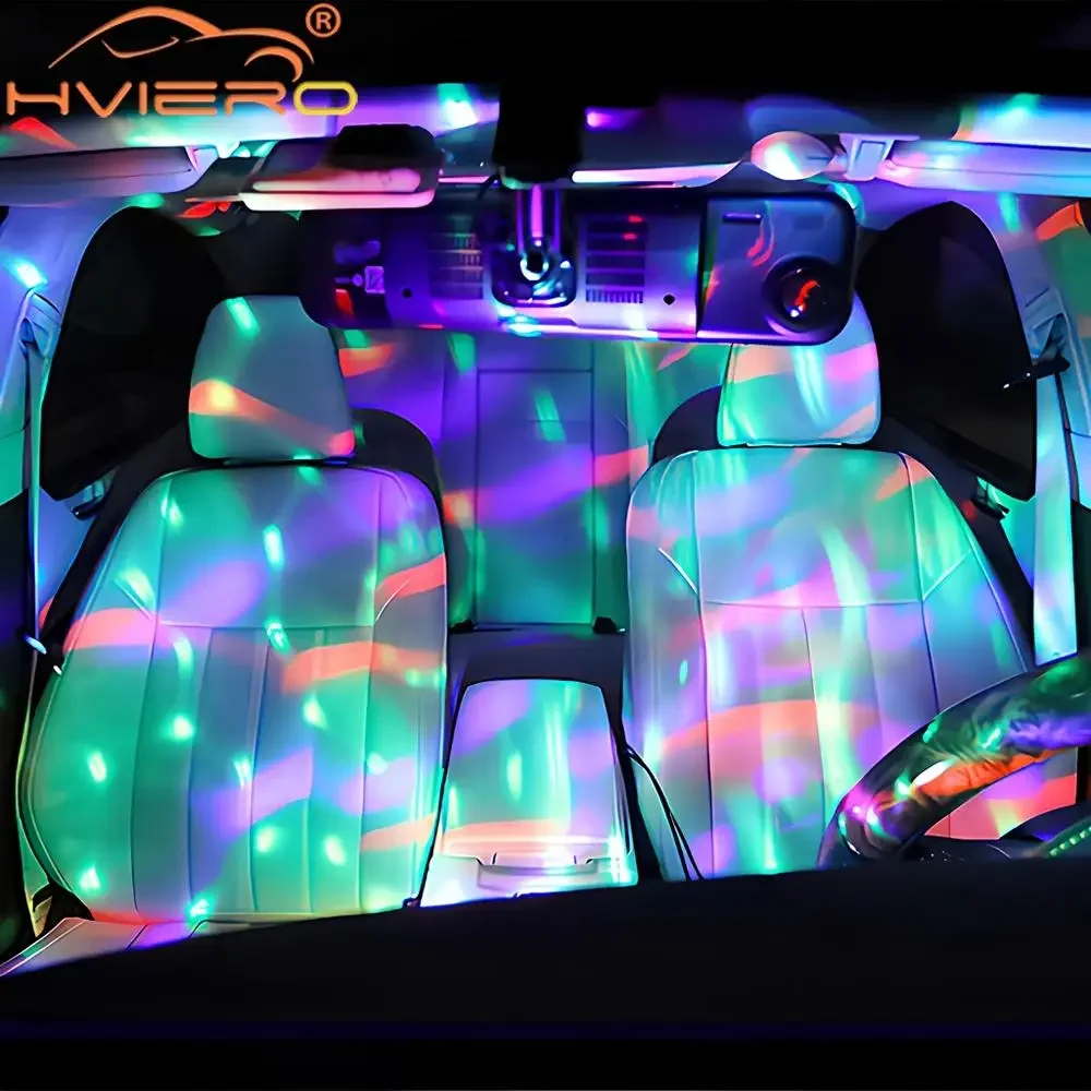 Car USB Ambient Light DJ RGB Mini Colorful Music Sound Led IOS 5V Interface Holiday Party Atmospheres Interior Dome Trunk Lamps