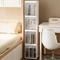 5‑Tier Slim Fold‑Up Storage Cabinet with Universal Rolling Wheels, Narrow Gap Transparent Door Plastic Organizer, Stackable Dust‑Proof Side Cabinet for Fridge Gap, Kitchen, Bathroom, Bedroom Snacks Toiletries Clothes Storage 3