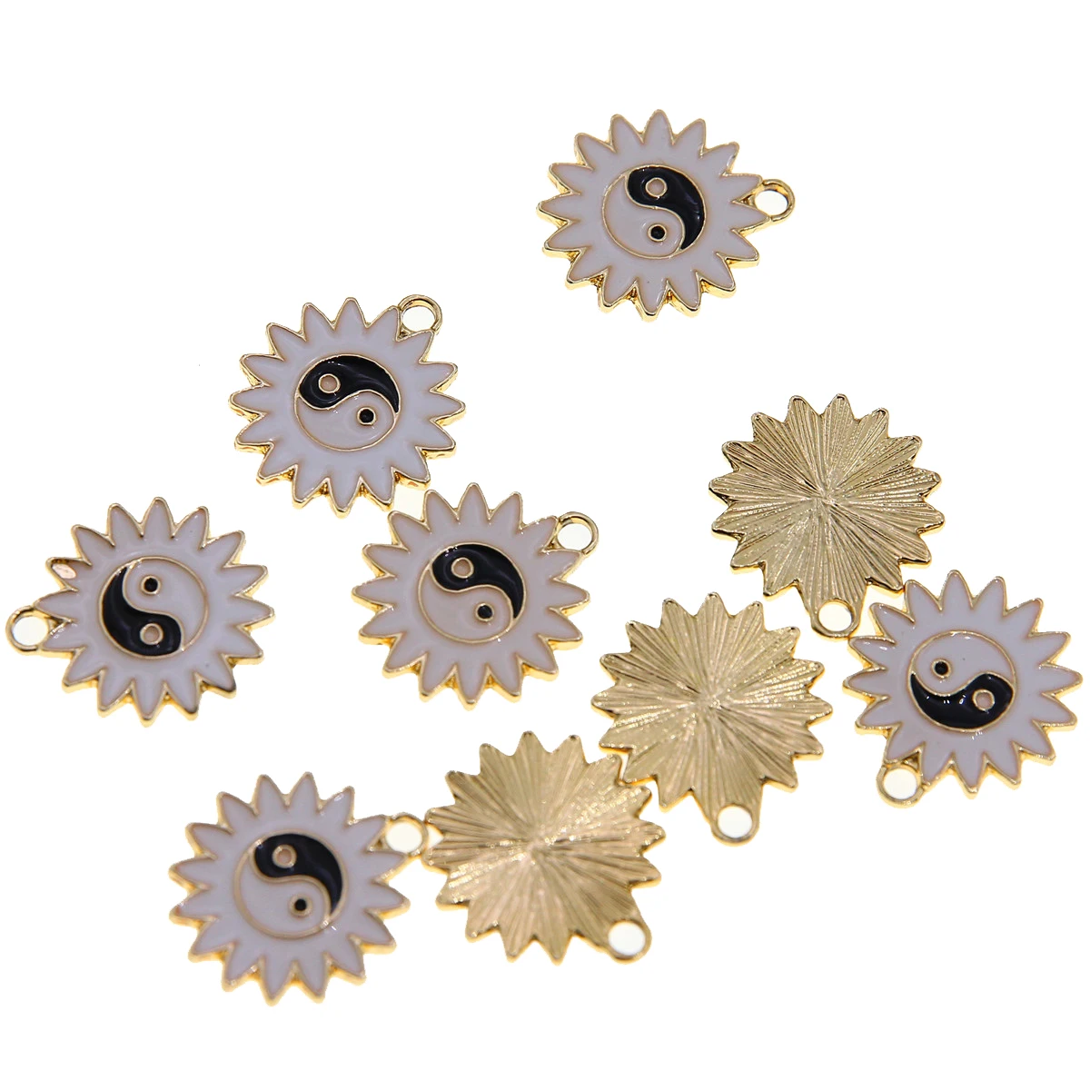 50pcs 23*23*2 alloy Drop oil Tai Chi Eight Trigrams Sun Flower Couple Necklace Pendant diy bracelet Earrings Accessory Flower Pe