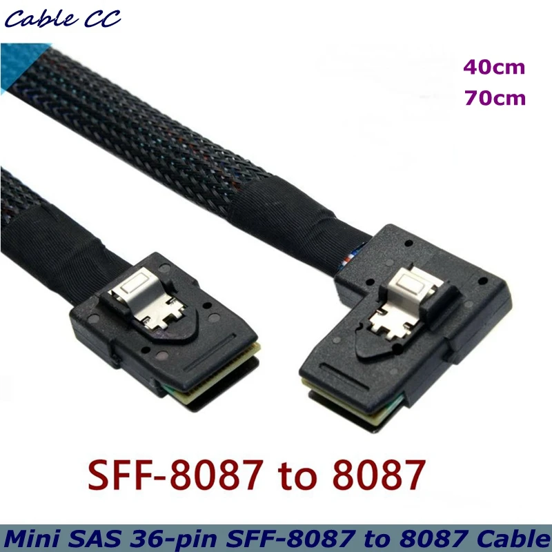 Original Server Cable Ultra-thin Flat Left-bend 90 Degree Mini SAS 36-pin SFF-8087 to 8087 Data RAID Cable 40cm 80cm