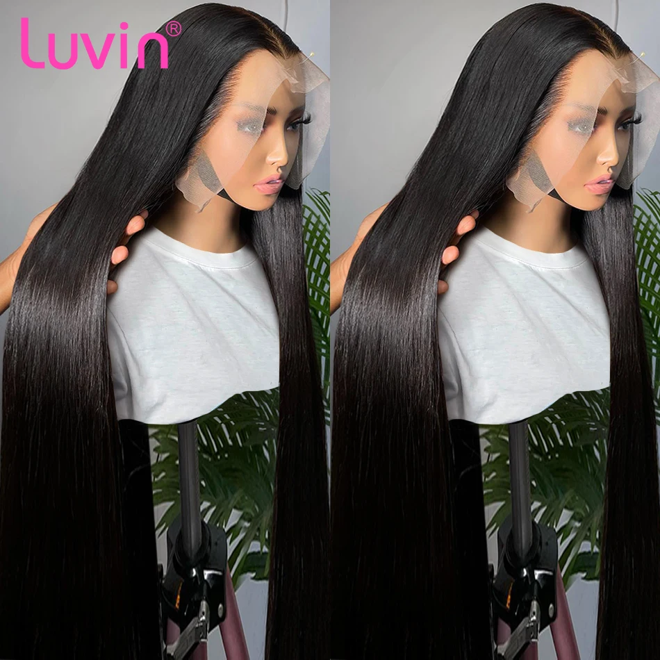 Luvin 30 40 Inch Straight 13x6 Transparent Lace Front Human Hair Wigs Brazilian Remy 250 Density 13x4 Lace Frontal Wig For Women