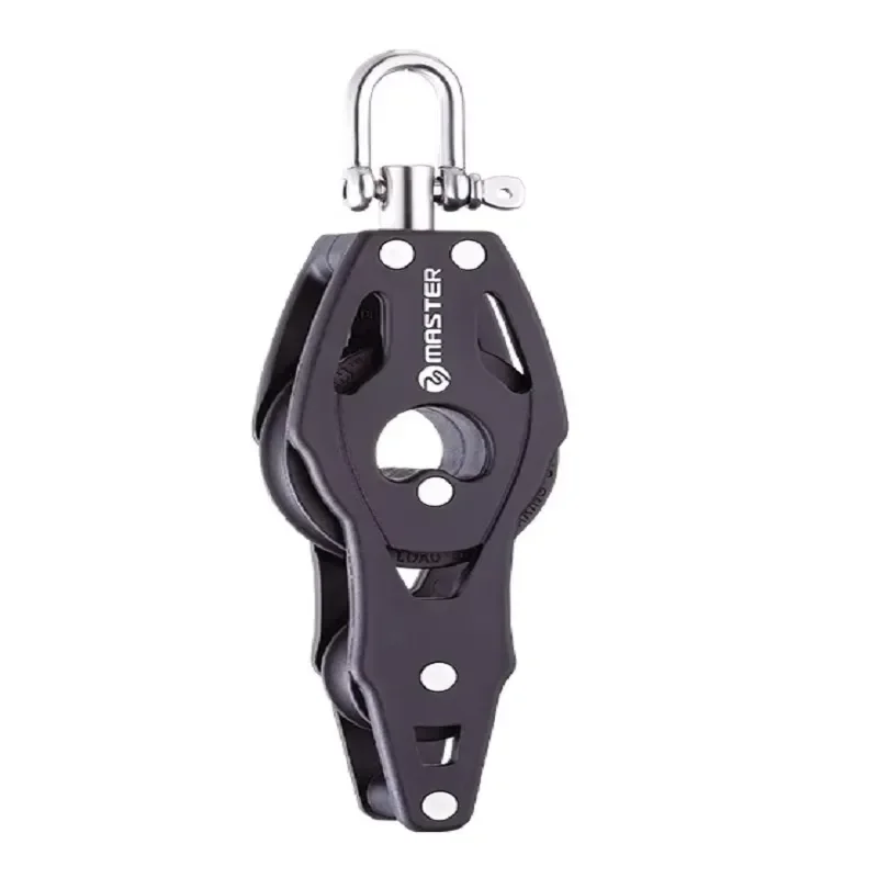 Sailboat Pulley Block, 40mm 1-9/16 Inch Single Fiddle Swivel Shackle with Becket, Aluminum Alloy, for Marine Yacht Rigging