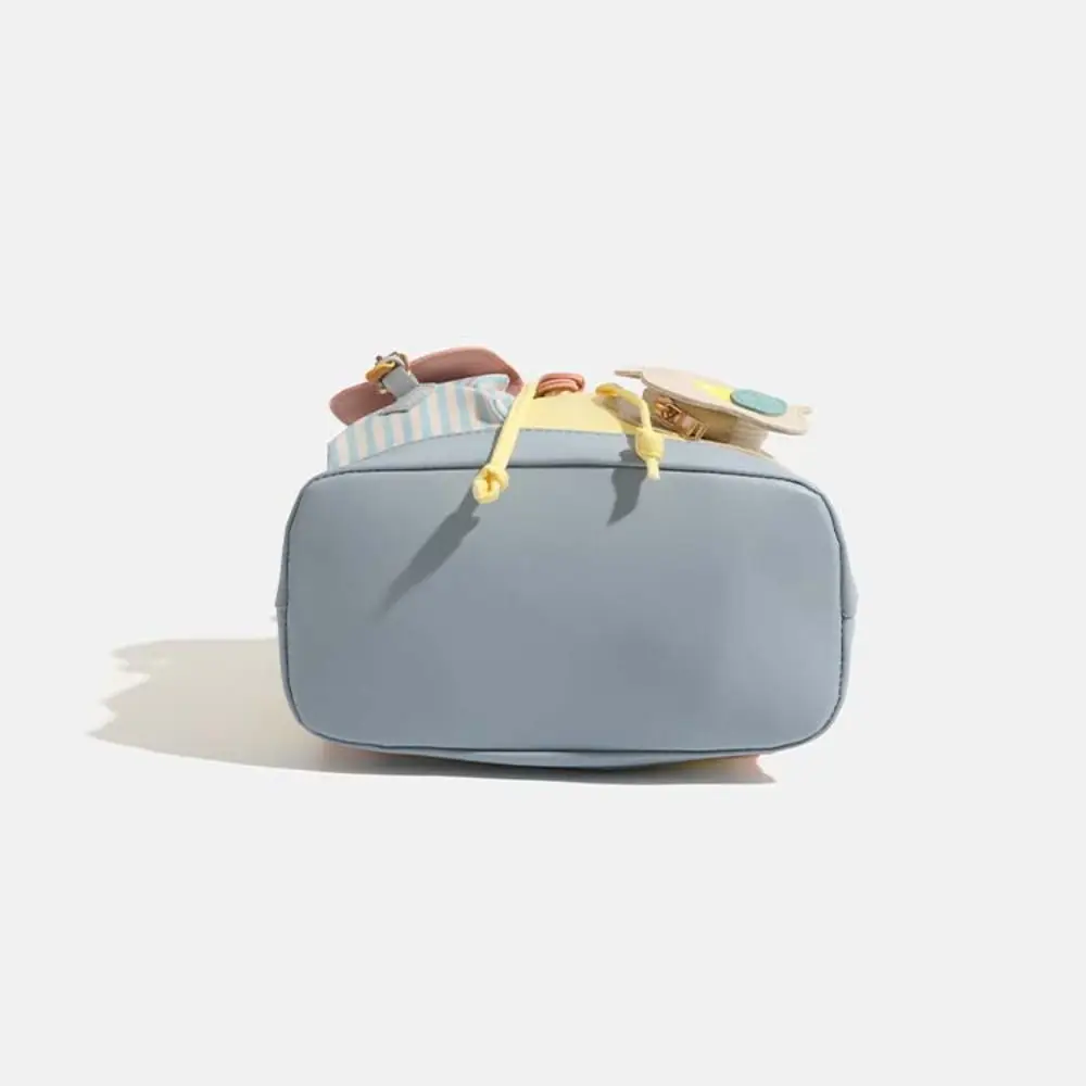 Tas Ransel Gaya Korea dengan Tali Serut, Motif Bunga Kreatif, Kapasitas Besar, Motif Garis, Tas Sekolah untuk Siswa, Tas Sekolah Kartun PU untuk Anak Perempuan