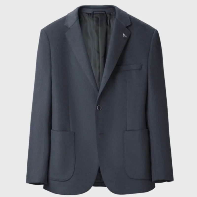 

00% Wool Men's Spring Autumn Casual Outerwear Warm Busin Suit Top Quali Stand Fit Long Sve Two Button Plaet