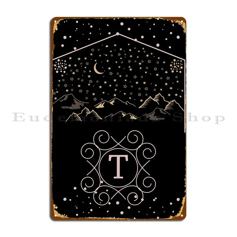 Starry Night Monogram T Metal Sign Designing Designing Garage Garage Vintage Tin Sign Poster