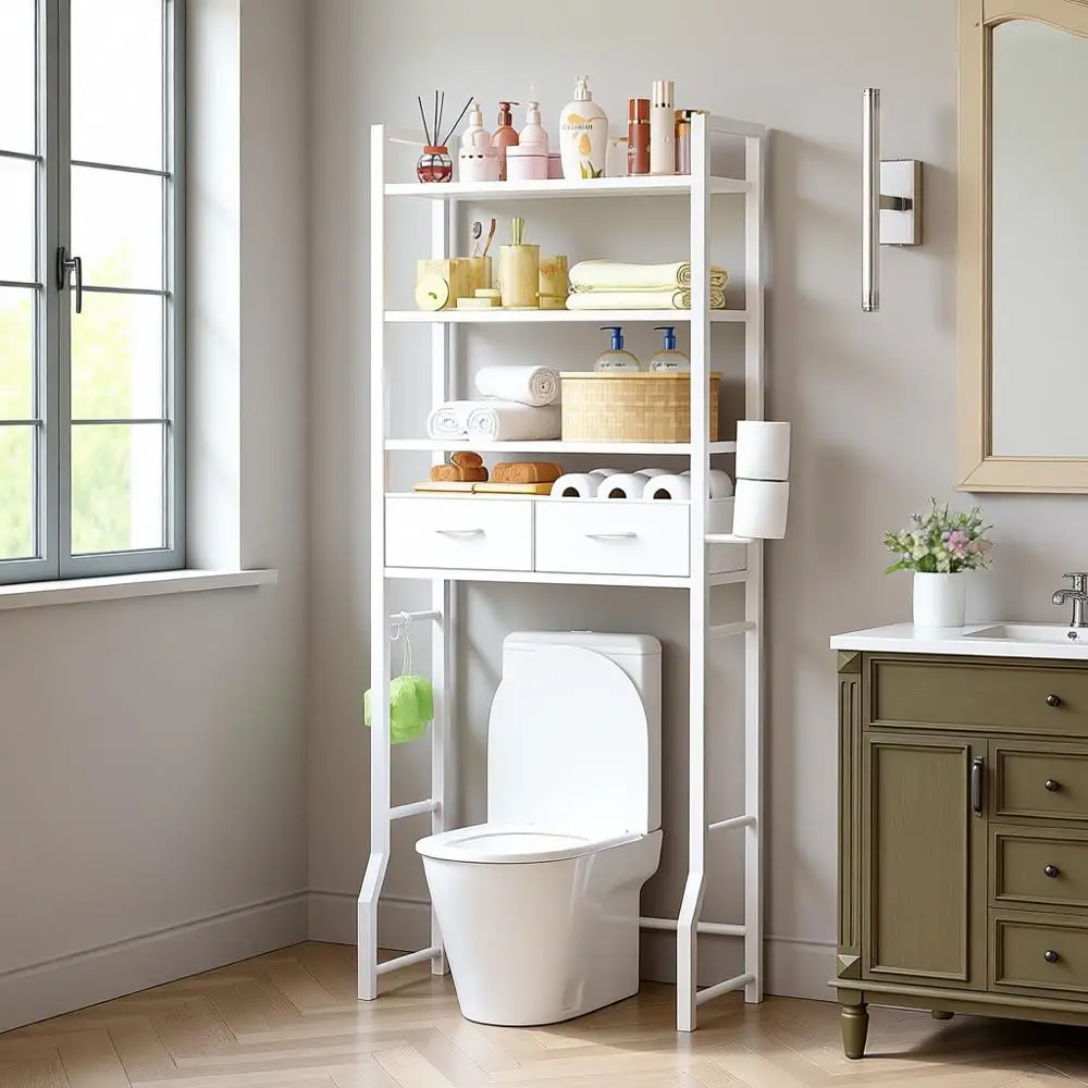 

Прочный 4-ярусный стеллаж для хранения унитазных принадлежностей, металлический органайзер для ванной комнаты с ящиками, белый