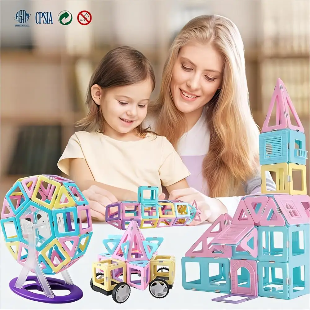 Magblock Magnetic Tiles with 2 Cars 156Pcs Magnet Toys Set for 3+ Year Old Boys Girls Magnetic Blocks Building Educational Toys