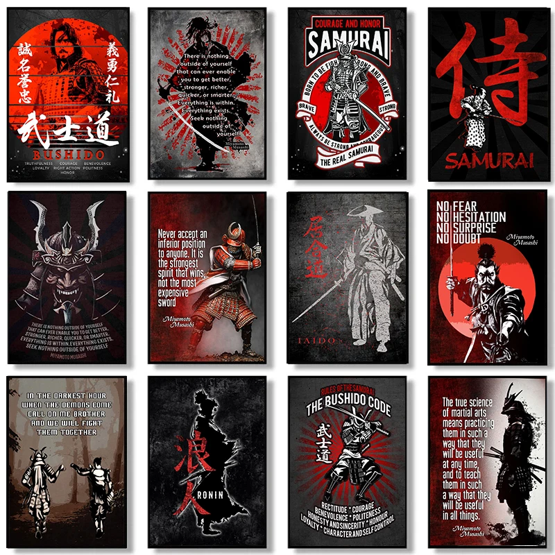 Japanese Samurai Warrior Quotes Ronin Siluette Anime Poster Canvas Painting Wall Art Pictures Room Home Decor Gift