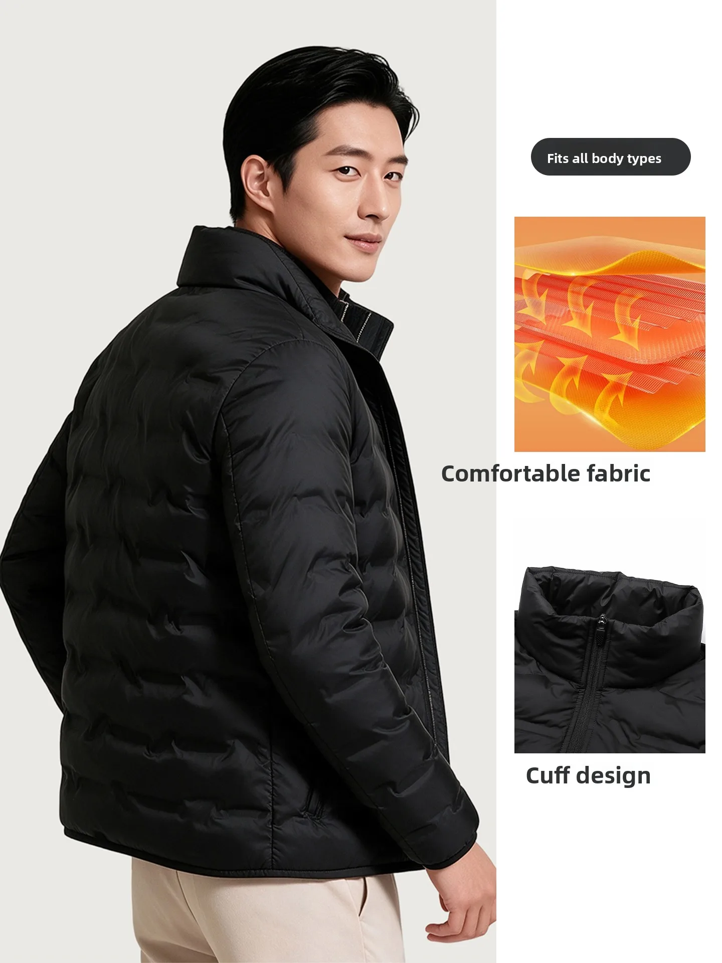 Casual Duck down Jacket Men's Winter Warm Stand Collar Polyester Fiber Fashion Urban Style Outdoor City Leisure Skiing Commuting