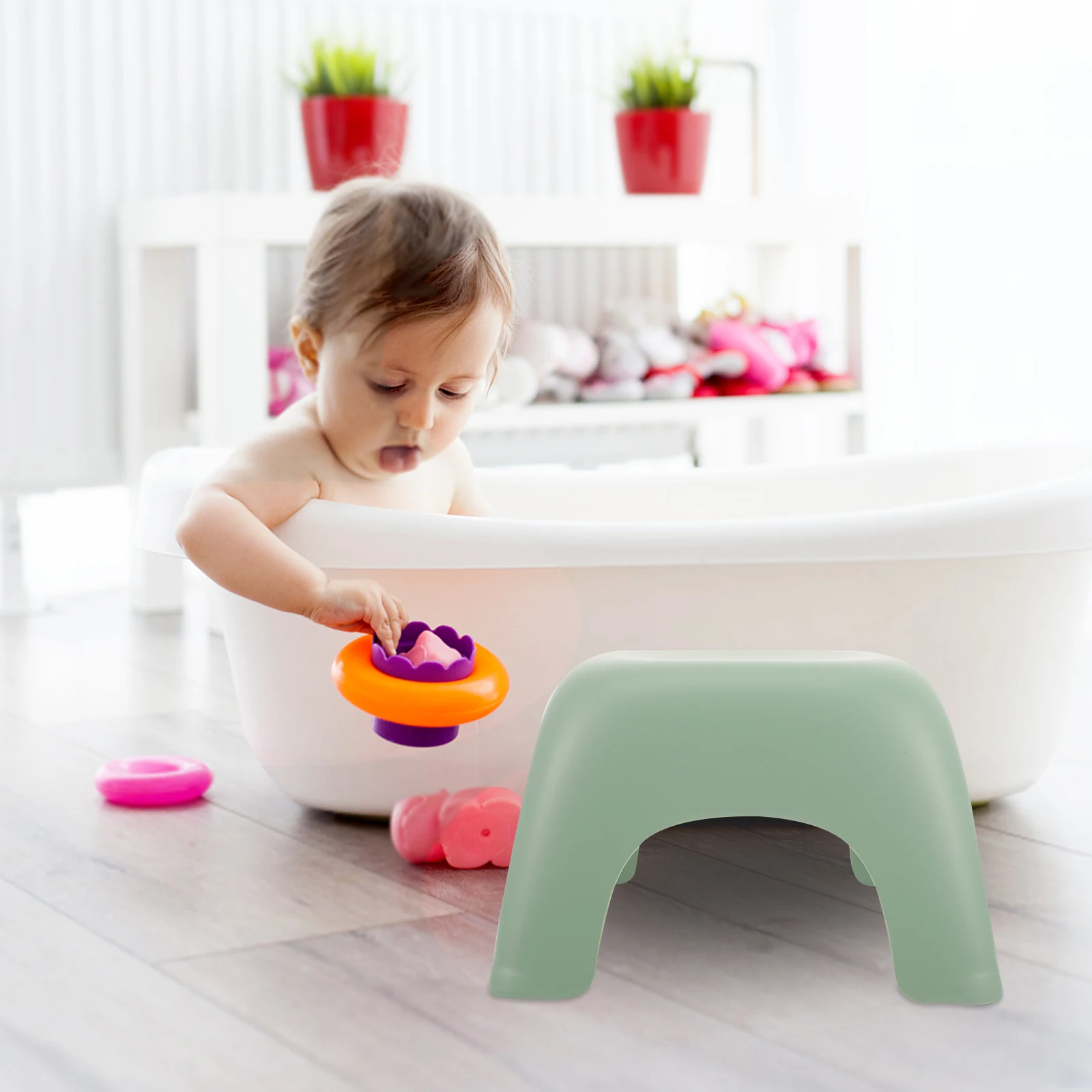 

Heavy Duty Bathroom Step Kids Nonslip Plastic Foot Lifter Sturdy Lightweight Anti-Slip Design Portable Household Plastic Step