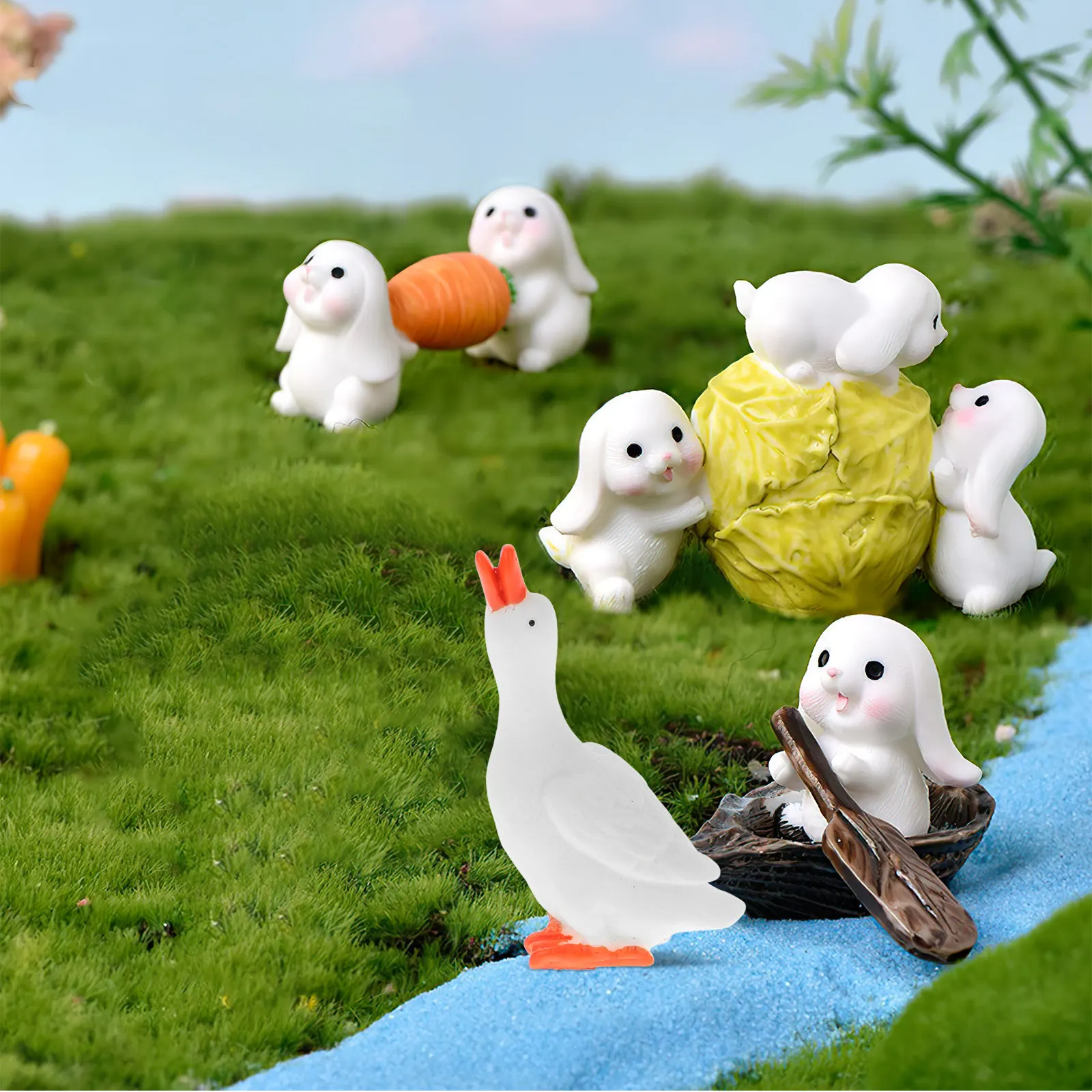 3Pcs Sturdy Resin White Goose Ornament Set Mini Lifelike Design Refreshing Creative Home Office Garden Decor Landscaping