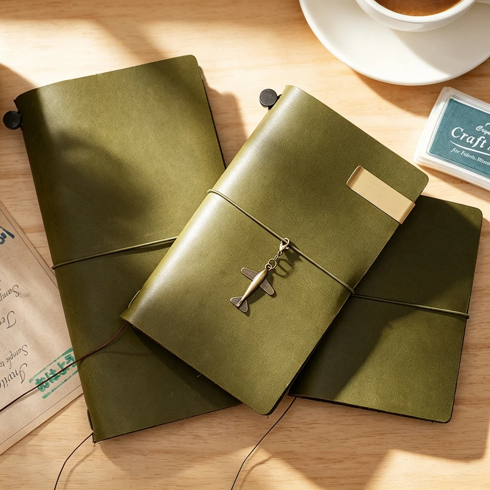 Refillable Wax Leather Traveler's Notebook, Lined Grid Blank Notepad, Multi Sizes Journal for Writing Sketch Travel Souvenir Set