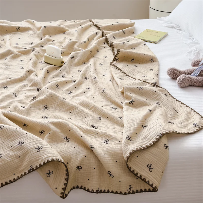 100% Cotton Blanket for Kids Pure Cotton Crepe Yarn Blankets Single/Queen/King Cotton Gauze Blanket for Beds Soft Plaids Sofa