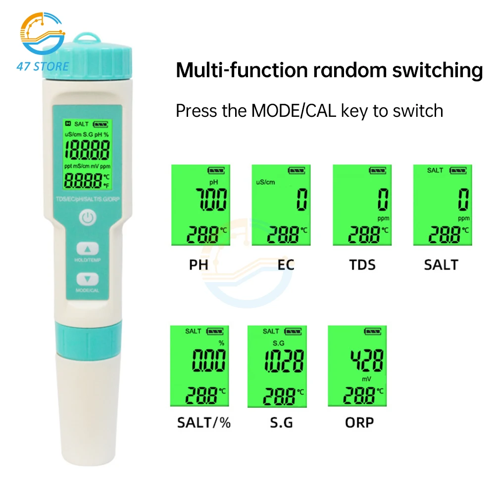 7 in 1 Water Quality Tester TDS EC ORP Salinity S. G PH Meter With Backlight Digital Water Quality Monitor Tester for Aquarium