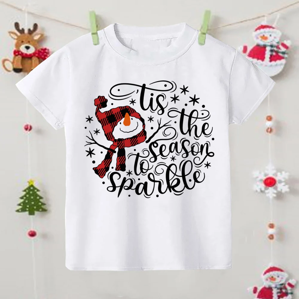 Merry Christmas Deer Printed T Shirt Kid Christmas T-shirt Child Clothes Tops Boy Girl Xmas Party Outfit Children Holiday Gifts