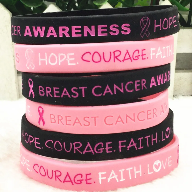 1pc/2pcs hope courage faith love breast cancer awarenes rubber braclet silicone wristband