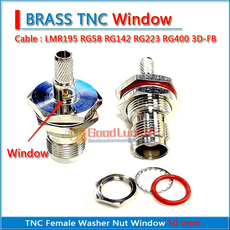 L12 TNC Female O-ring Bulkhead Panel Washer Nut Crimp LMR195 RG58 RG142 RG223 RG400 3D-FB Cable Window Brass RF Coax Adapter