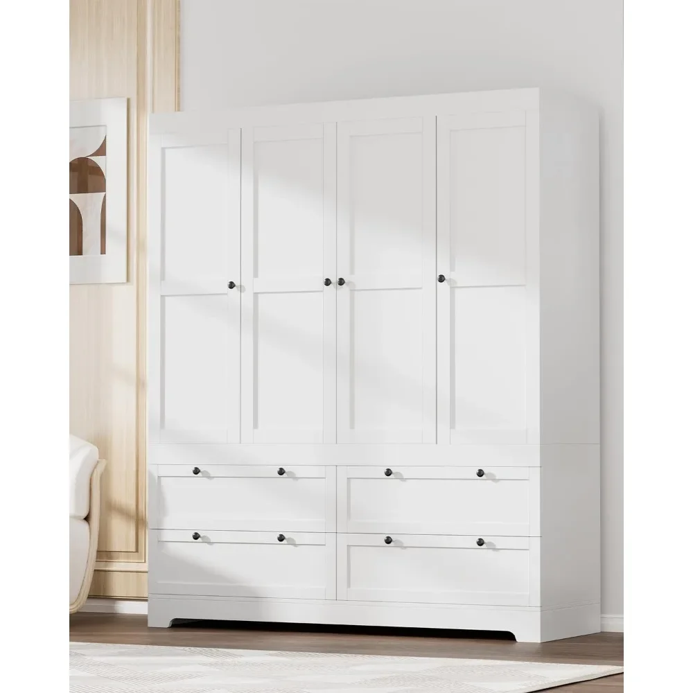 

Large White Wardrobe Closet with Drawers, Modular Closet System with Doors and Hanging Rods, Tall Large Armoire Ample Storage,