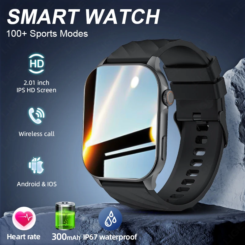 

LIGE New Smart Watch 300mAh Battery Bluetooth Call Smartwatches Health Monitoring Function 100+Sports Modes Watches Waterproof