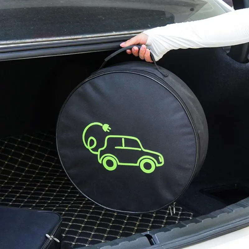 EV Cable Storage Bag Waterproof Round EV Charging Cords Organizer Carrier Cable Storage Accessories For Extension Cables EV