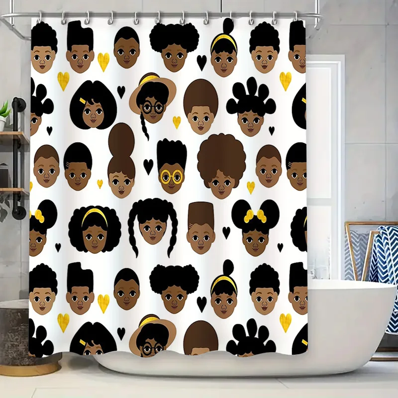 

Милая детская занавеска для душа с героями мультфильмов, набор декора для ванной комнаты в афро-американском стиле для девочек, водонепроницаемая моющаяся перегородка для детской комнаты