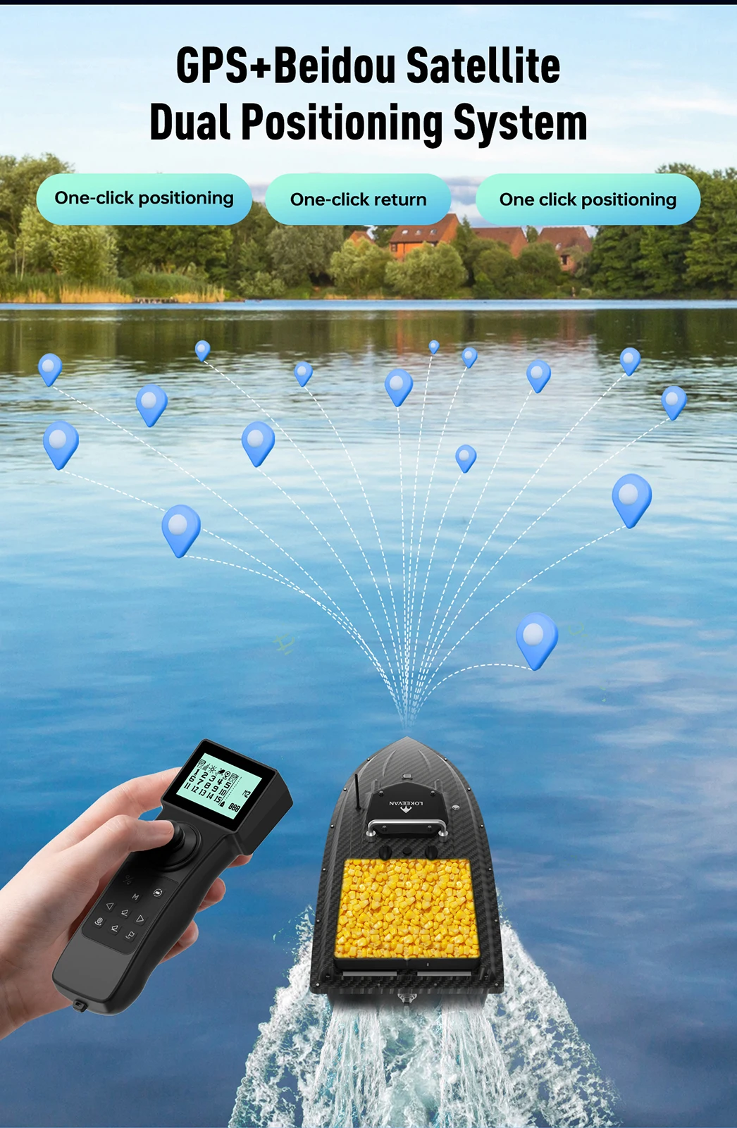 D80B Fischköderboot mit GPS, 3 kg Köderbehältern, Köderboot mit 500 m Reichweite, 46800 mAh, 2,4G-Fernbedienung, automatische Rückkehr & 100 Wegpunkte, 65 cm verlängerte Rumpflänge, 3,6 m/1S Hochgeschwindigkeits-Köderauswurf, Hakenabgabe, Schleppnetzfunktion, für Meeres- und Seefischerei. – Detail 5