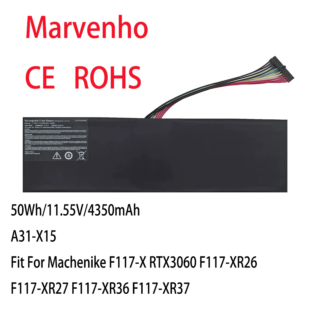New Marvenho 50Wh 11.55V 4350mAh A31-X15 Laptop Battery For Machenike F117-X RTX3060 F117-XR26 F117-XR27 F117-XR36 F117-XR37