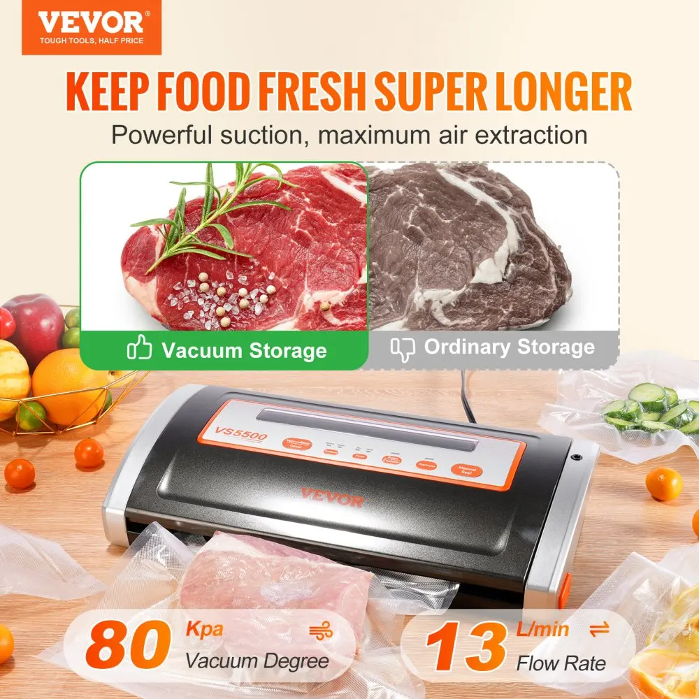 VEVOR Electric Vacuum Food Sealer Machine 130W Manual Air Sealing System W/ Built-in Cutter Home Packing Machine Food Saver