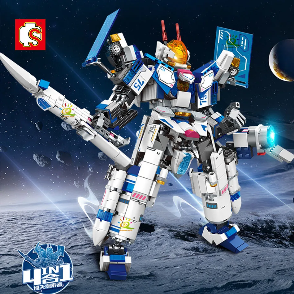 

SEMBO 4 в 1, 839 шт., Космический Explorer, трансформирующая модель робота Mecha, строительные блоки, сделай сам, бронированный робот, кирпичи, игрушки для детей и взрослых