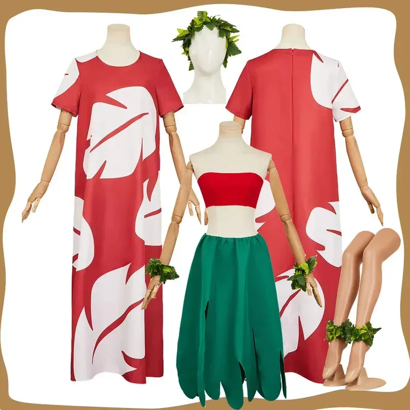 

2025 22 ashed@ Movie Lilo Cosplay Women Red Dress Costume Roleplay for Adult Female Girls Disguise Clothes Halloween Carnival Pa